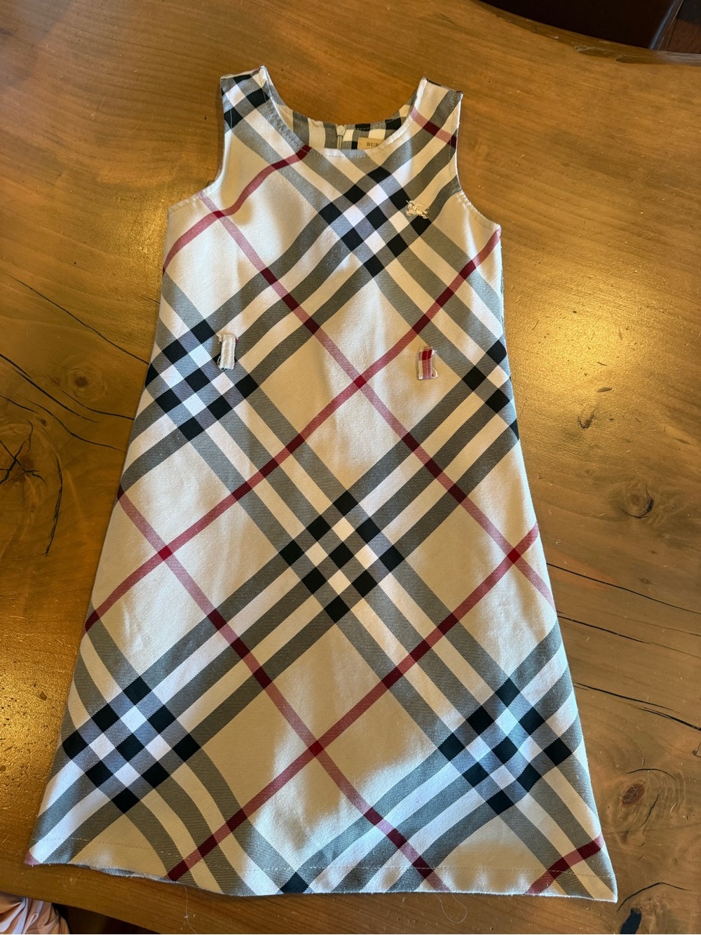 Girl’s Burberry Plaid Girls' A-Line Dress - Cream and Black with Red Accents